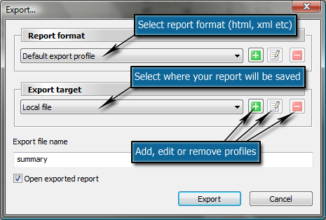 Log2Stats export parameters