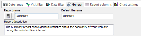 Log2Stats general report settings