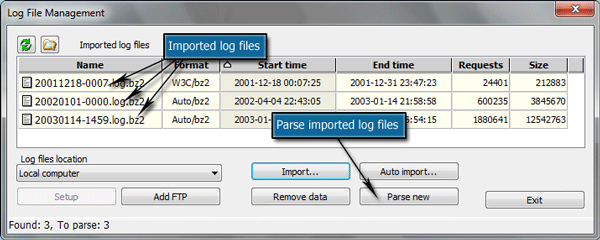 Log files in Log2Stats