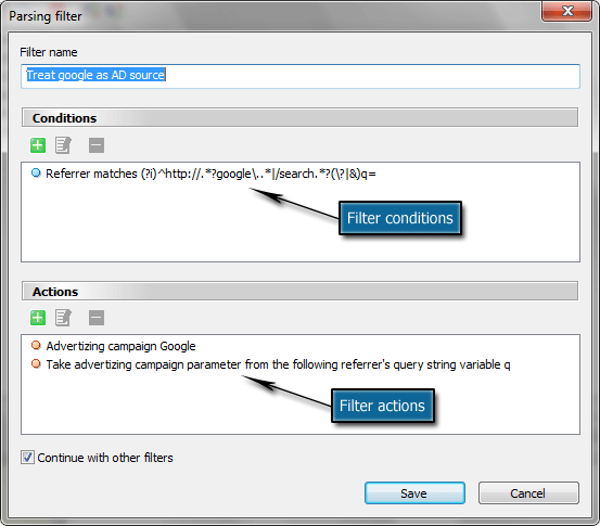 Web log parsing filter in Log2Stats